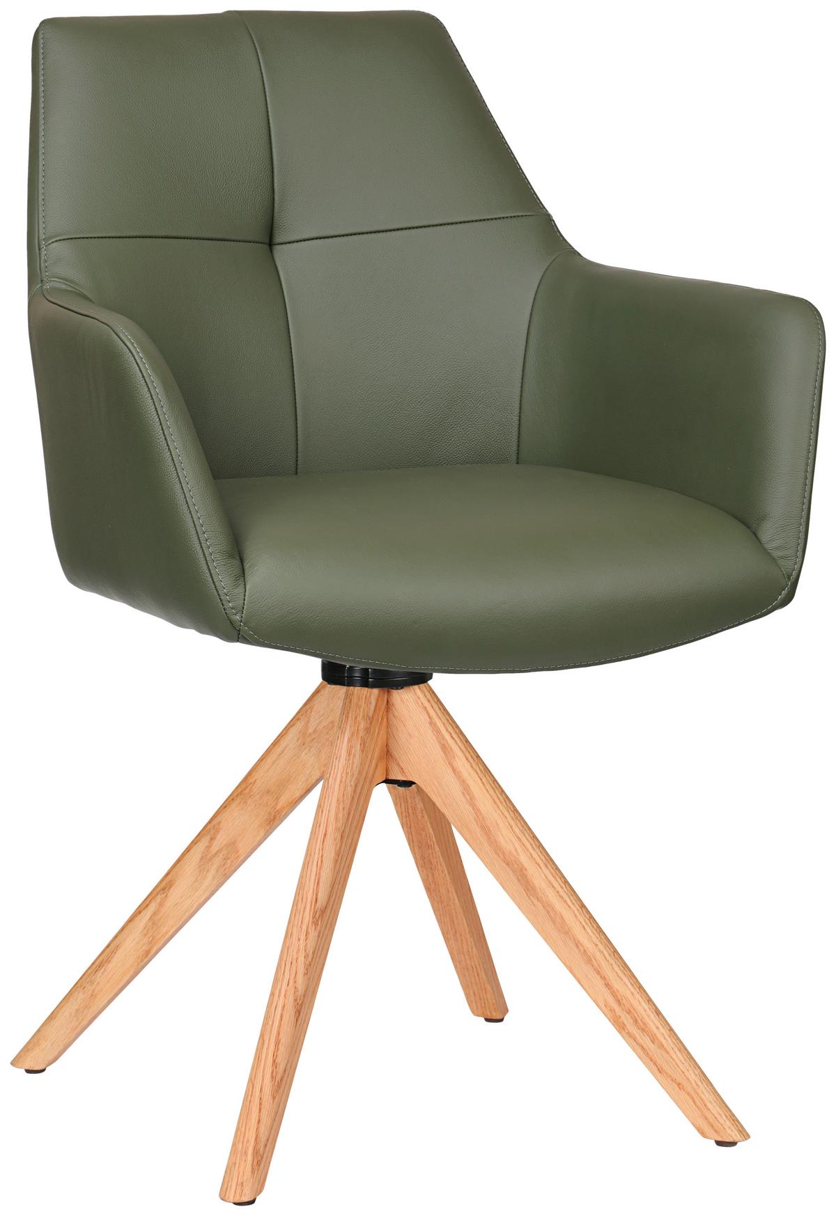 KRZESŁO Z PODŁOKIETNIKAMI MEDUSA -EXKLUSIV- - kolor dębowy/zielony, Konventionell, skóra/drewno (59,5/87/63cm) - Novel