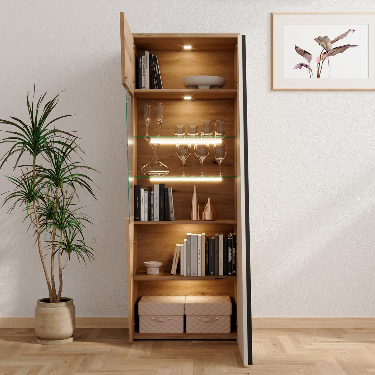 Vitrina Venedig New - tamno smeđa/kašmir, Moderno, staklo/drvni materijal (70/196/37cm) - Modern Living