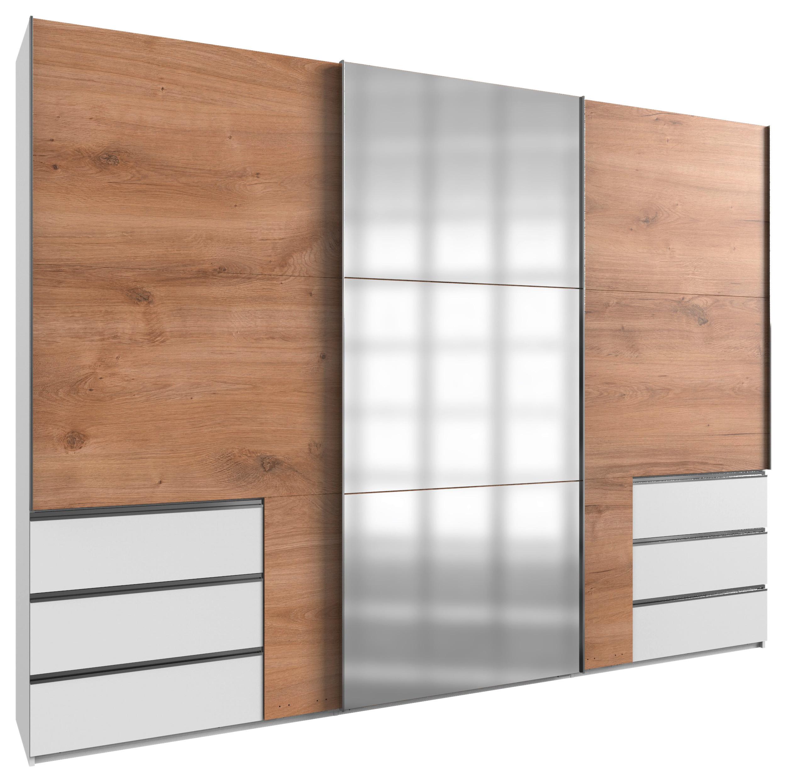 Omara Z Drsnimi Vrati Level 36 A, Bela, Barva Hrasta - barve kroma/barve hrasta, Moderno, leseni material (300/236/65cm) - Modern Living