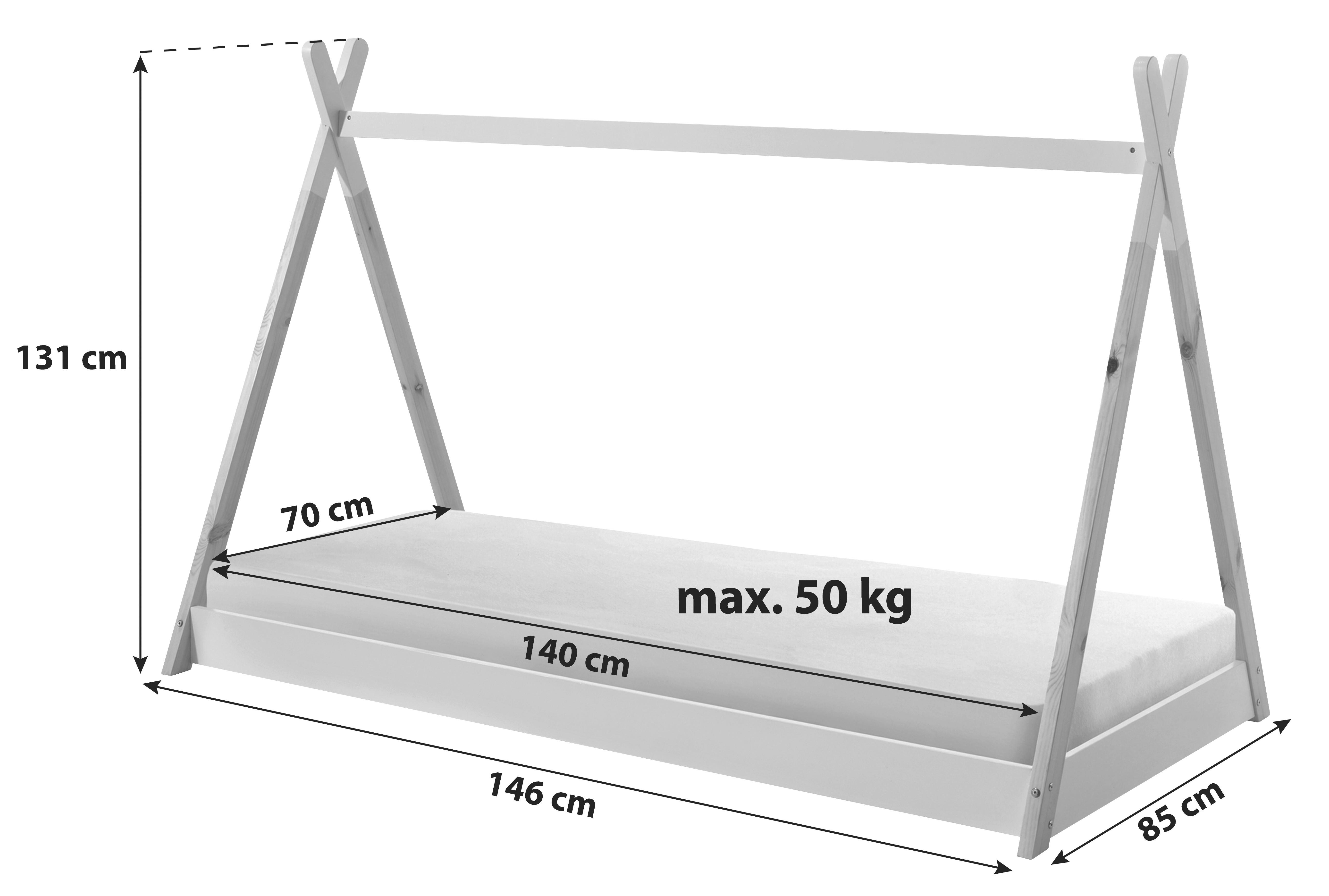 HAUSBETT Tipi 70x140 cm Weiß - Weiß/Kieferfarben, MODERN, Holz/Holzwerkstoff (70/140cm) - MID.YOU