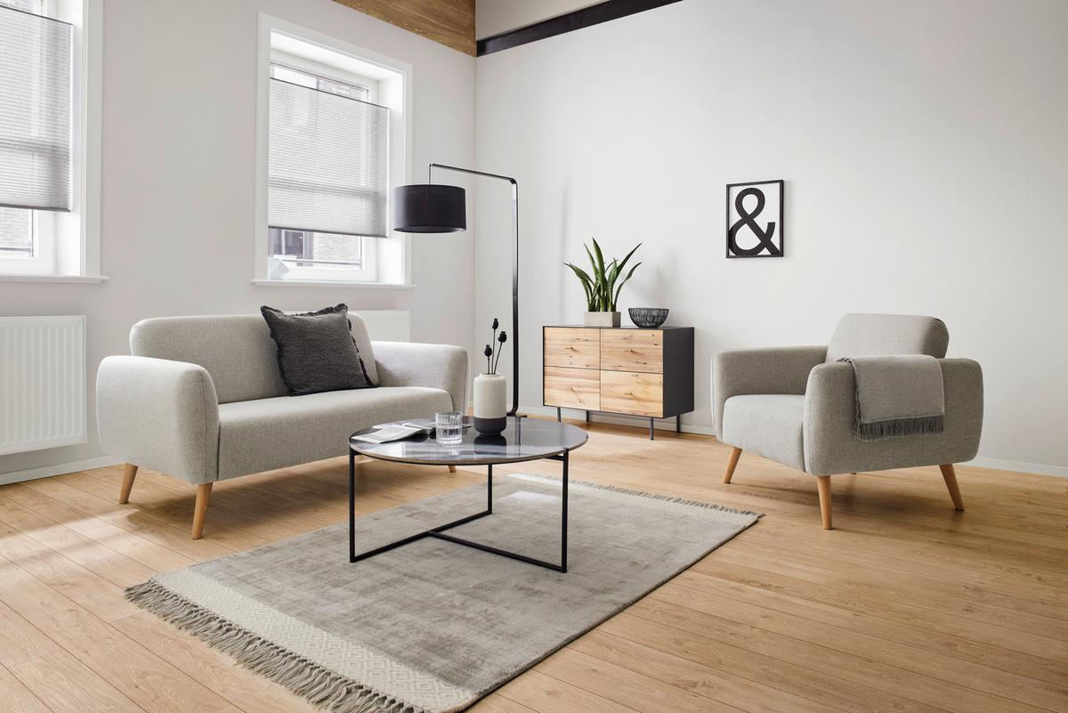 Sofa Pia Hellgrau Webstoff - Hellgrau/Naturfarben, MODERN, Holz/Textil (146/76/75cm) - Bessagi Home
