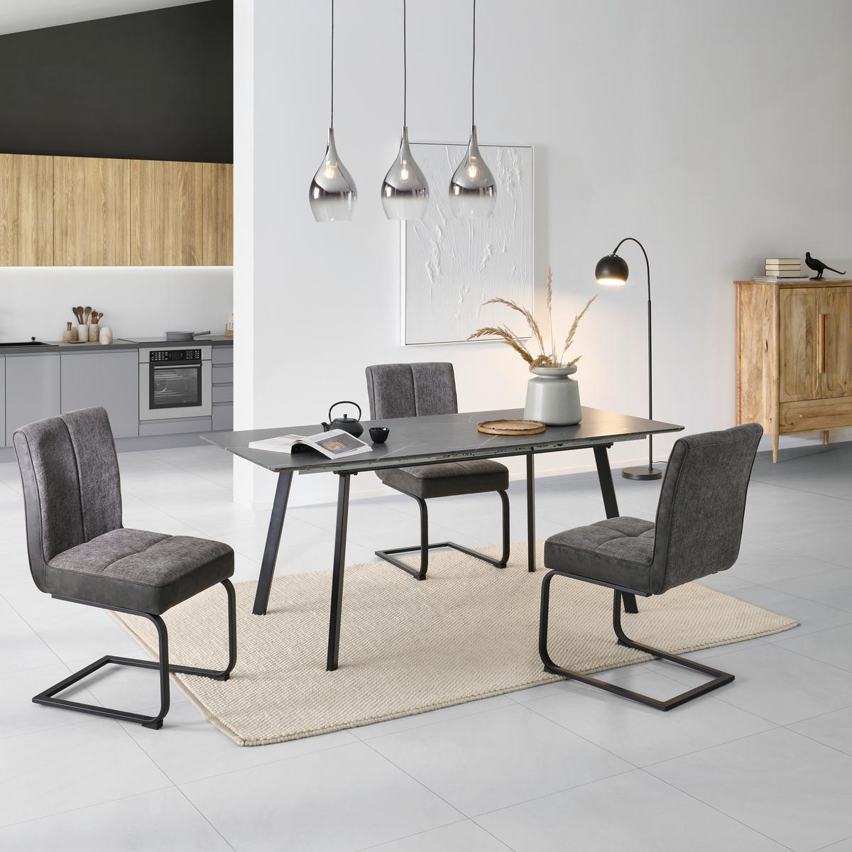 Raztegljiva Jedilna Miza Elian, 140-180x80cm - siva/črna, Konvencionalno, kovina/leseni material (140/180/75/80cm) - MID.YOU