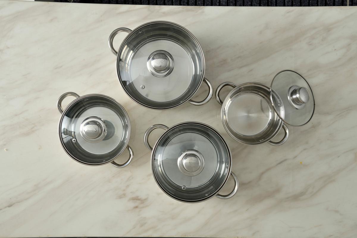 Kochtopfset Viena Silberfarben, 8-teilig - Transparent/Silberfarben, KONVENTIONELL, Glas/Metall (42.2/24.2/15.7cm) - BERGNER