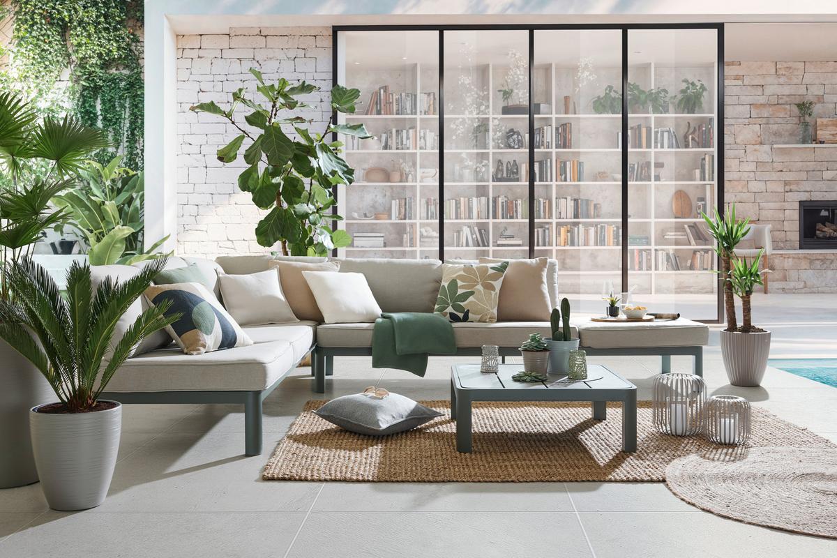 Loungegarnitur New York Grün/Beige Polywood® - Beige/Grau, MODERN, Kunststoff/Textil (300/70/222cm) - Mömax