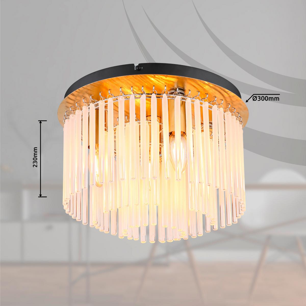 Deckenleuchte Gorley Schwarz/Goldfarben max. 40Watt - Klar/Goldfarben, Basics, Glas/Metall (32/23cm) - Globo