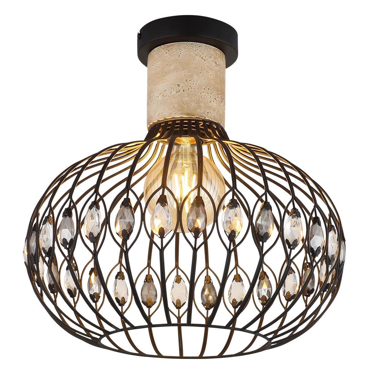 DECKENLEUCHTE 15778D DORTHY - Klar/Schwarz, Design, Glas/Stein (38/36,5cm) - Globo