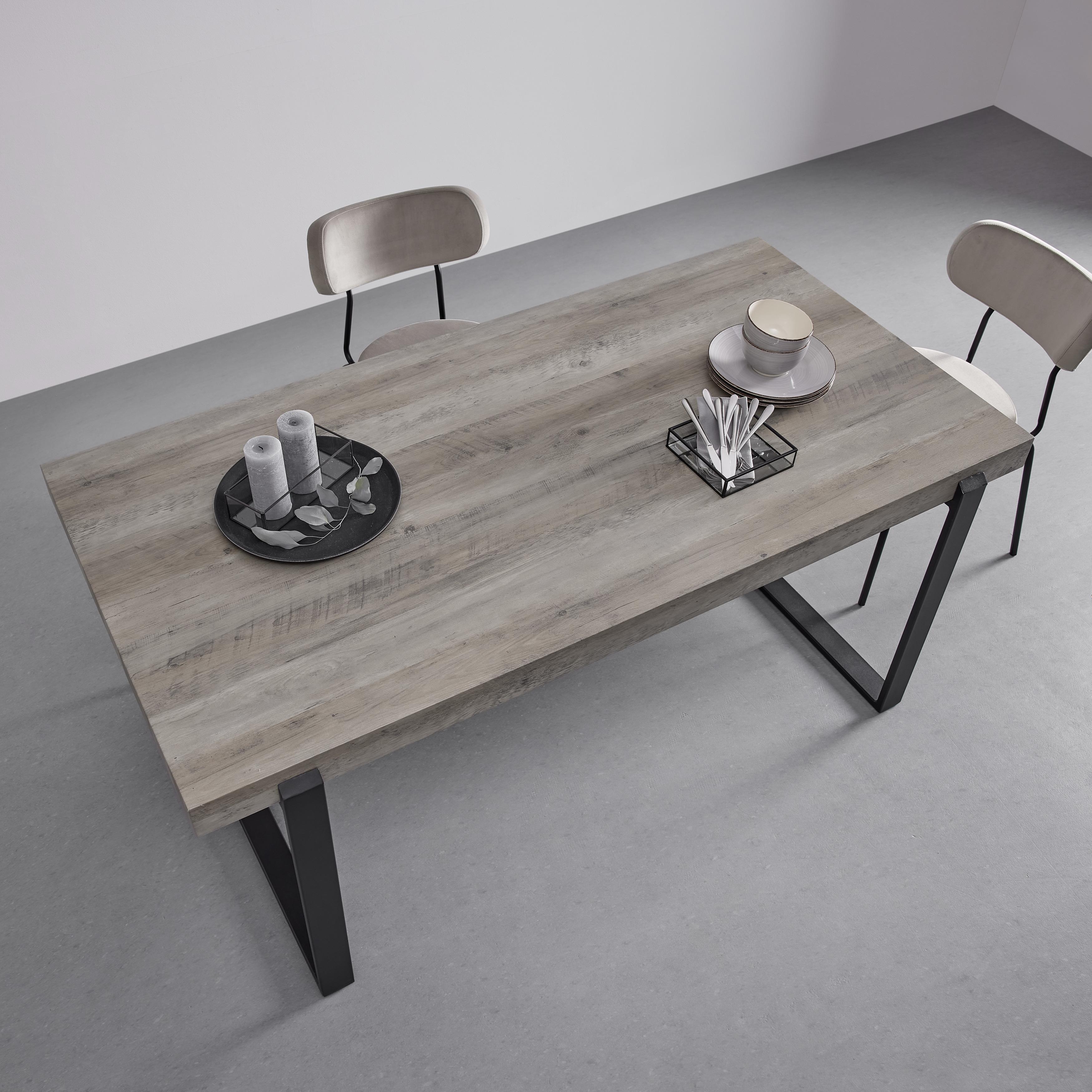 ESSTISCH MILA - Eichefarben/Schwarz, Modern, Metall (180/76/90cm) - Bessagi Home