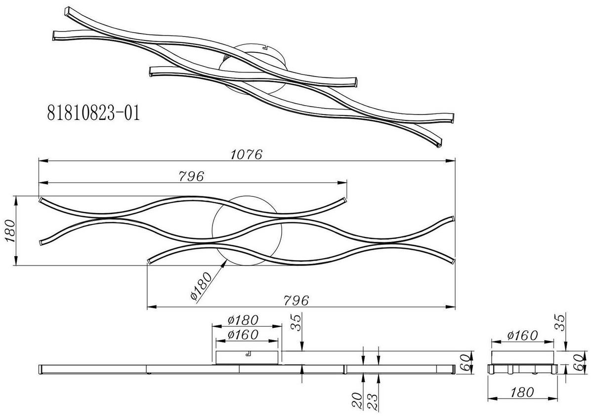 LAMPA SUFITOWA LED RELO - czarny/opal, Modern, tworzywo sztuczne/metal (107,6/18/6cm) - Mömax