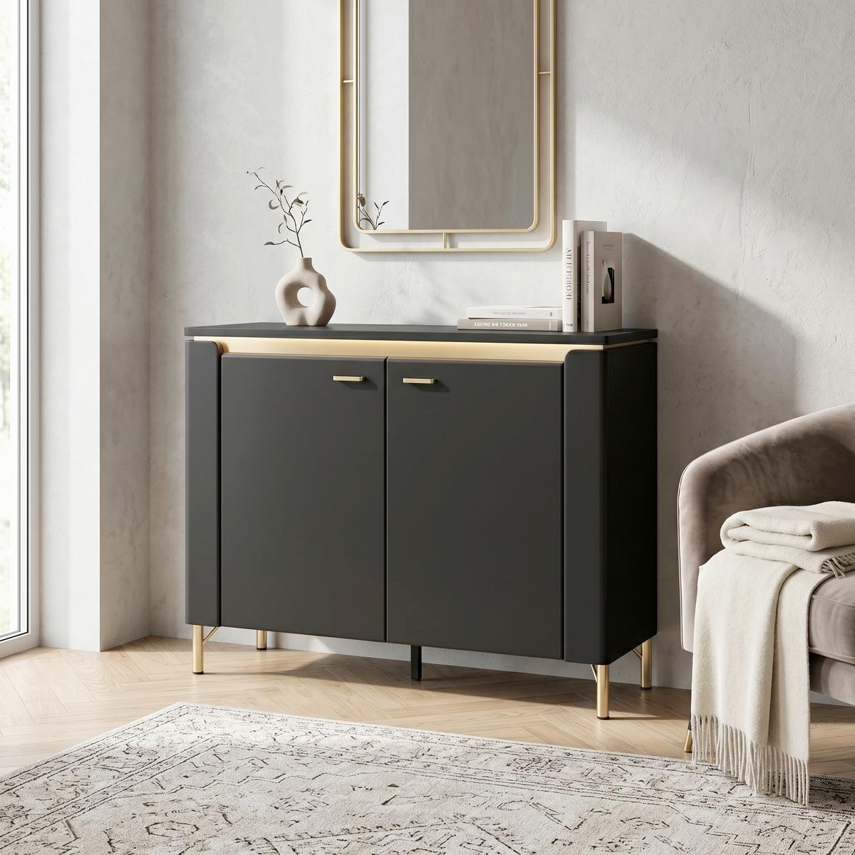 Kommode Norica Goldfarben/Schwarz B: 110,4 cm - Goldfarben/Schwarz, Trend, Holzwerkstoff/Metall (110,4/87,3/40cm)