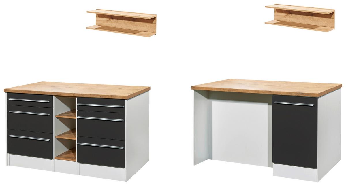 Küchenblock Gabriel mit Geräten ca. 320-150 cm Grau - Wildeiche/Edelstahlfarben, Design, Holzwerkstoff/Kunststoff (320-150cm) - Respekta