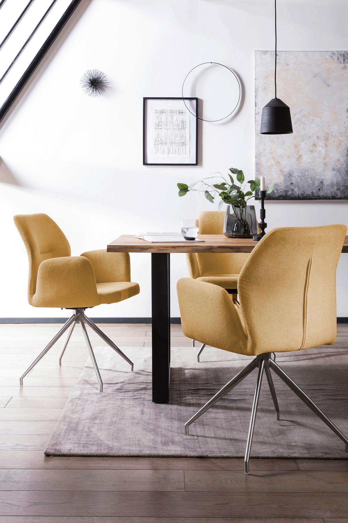 Naslanjač Sofija, Rumena, Vrtljiv - rumena/srebrne barve, Moderno, kovina/tekstil (60/89/62cm) - Livetastic