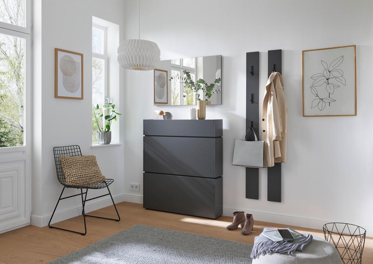 SZAFKA UCHYLNA NA BUTY UNIQUE - czarny/kolor grafitowy, Design, materiał drewnopochodny/tworzywo sztuczne (102/117/22cm) - Voleo