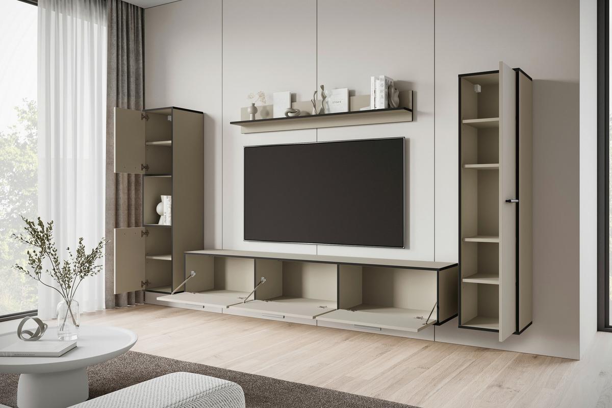 Wohnwand 4 tlg. Bogota XL Kaschmir/Graphitfarben - Kaschmir/Schwarz, Basics, Holzwerkstoff/Kunststoff (240/130/31cm) - P & B