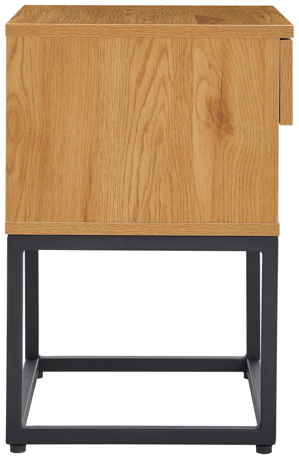 SZAFKA NOCNA AMSTERN S04 OAK - kolor dębowy/czarny, Modern, materiał drewnopochodny/metal (40/55/35cm) - Livetastic