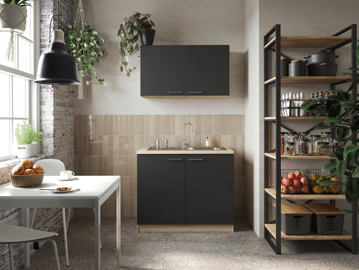 Majhna Kuhinja Merle, 100cm - srebrne barve/črna, Basics, kovina/leseni material (100cm) - Respekta