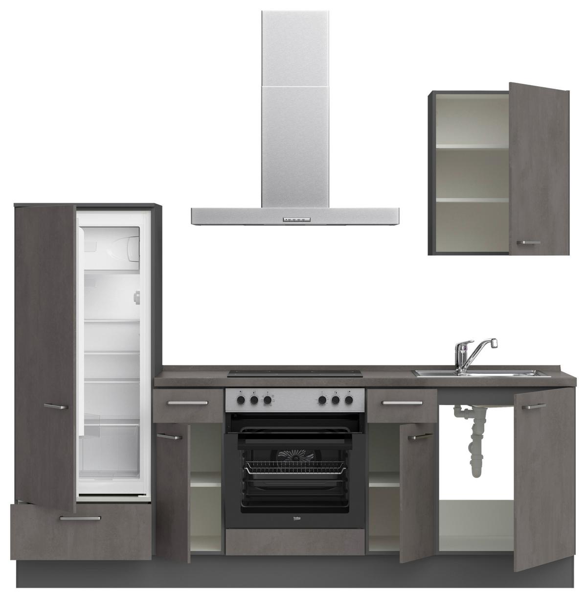 Küchenblock Riva Low m. Geräten Schieferfarben - Schieferfarben/Edelstahlfarben, MODERN, Holzwerkstoff/Metall (240cm) - Nobilia