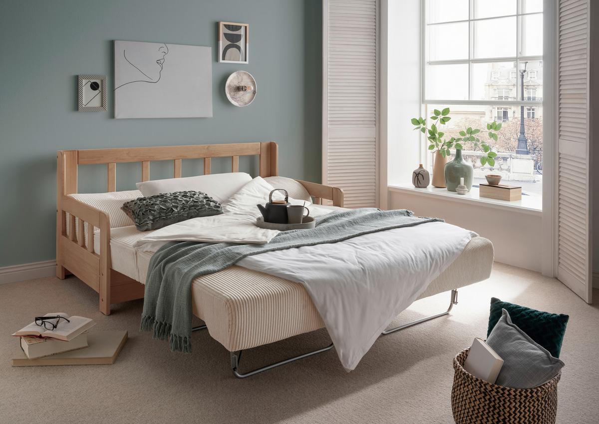 Schlafsofa Camino Holzkorpus Natur/Beige - Beige/Naturfarben, MODERN, Holz/Textil (154/88/90cm) - Livetastic