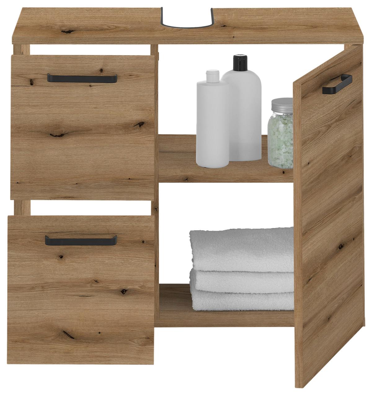 SZAFKA POD UMYWALKĘ VANICE - kolor dębowy/czarny, Modern, materiał drewnopochodny/tworzywo sztuczne (70/60/35cm) - MID.YOU