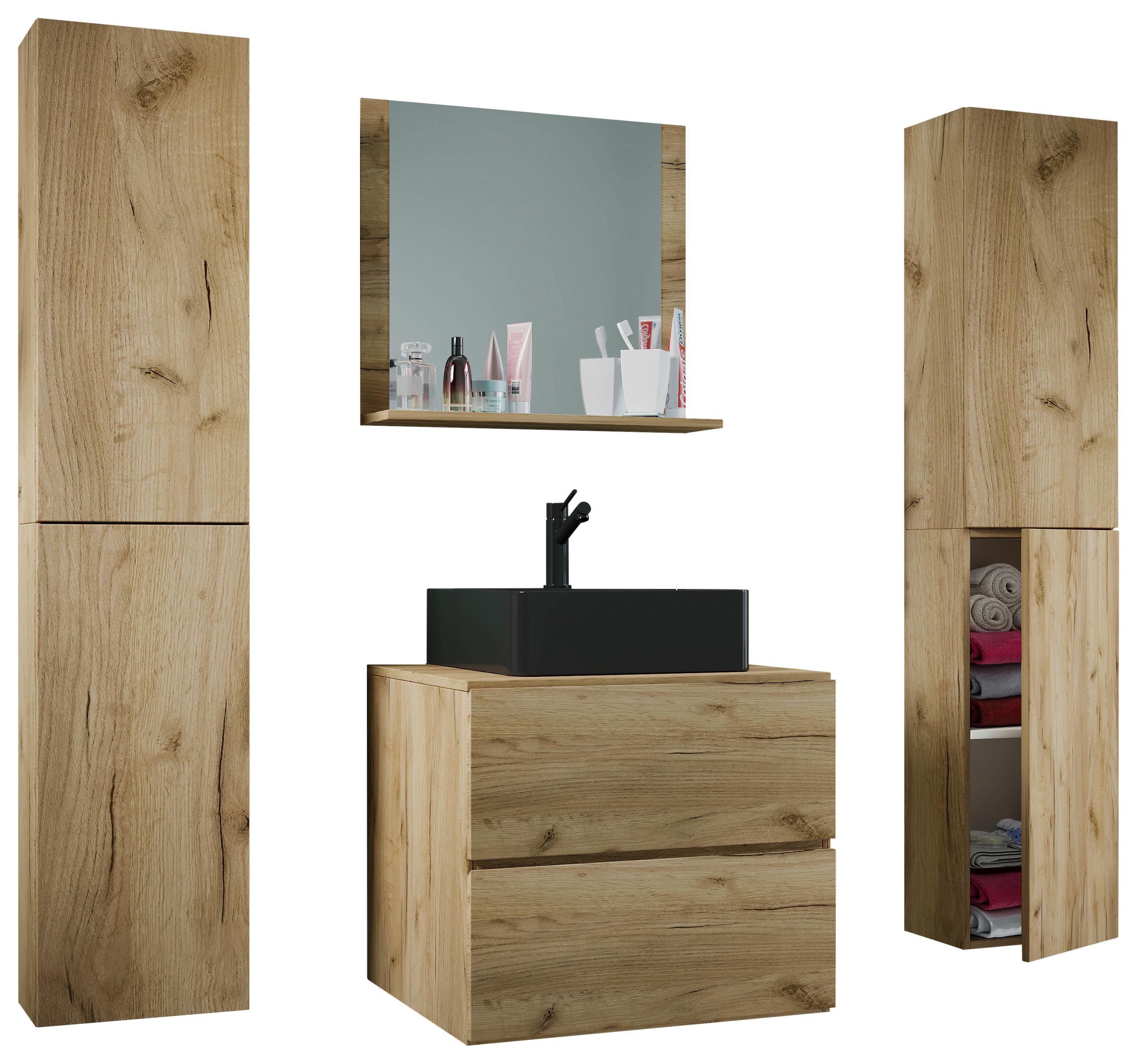Kopalnica Lendas Xl, Medeni Hrast - črna/medeni hrast, Moderno, steklo/leseni material (127cm) - MID.YOU