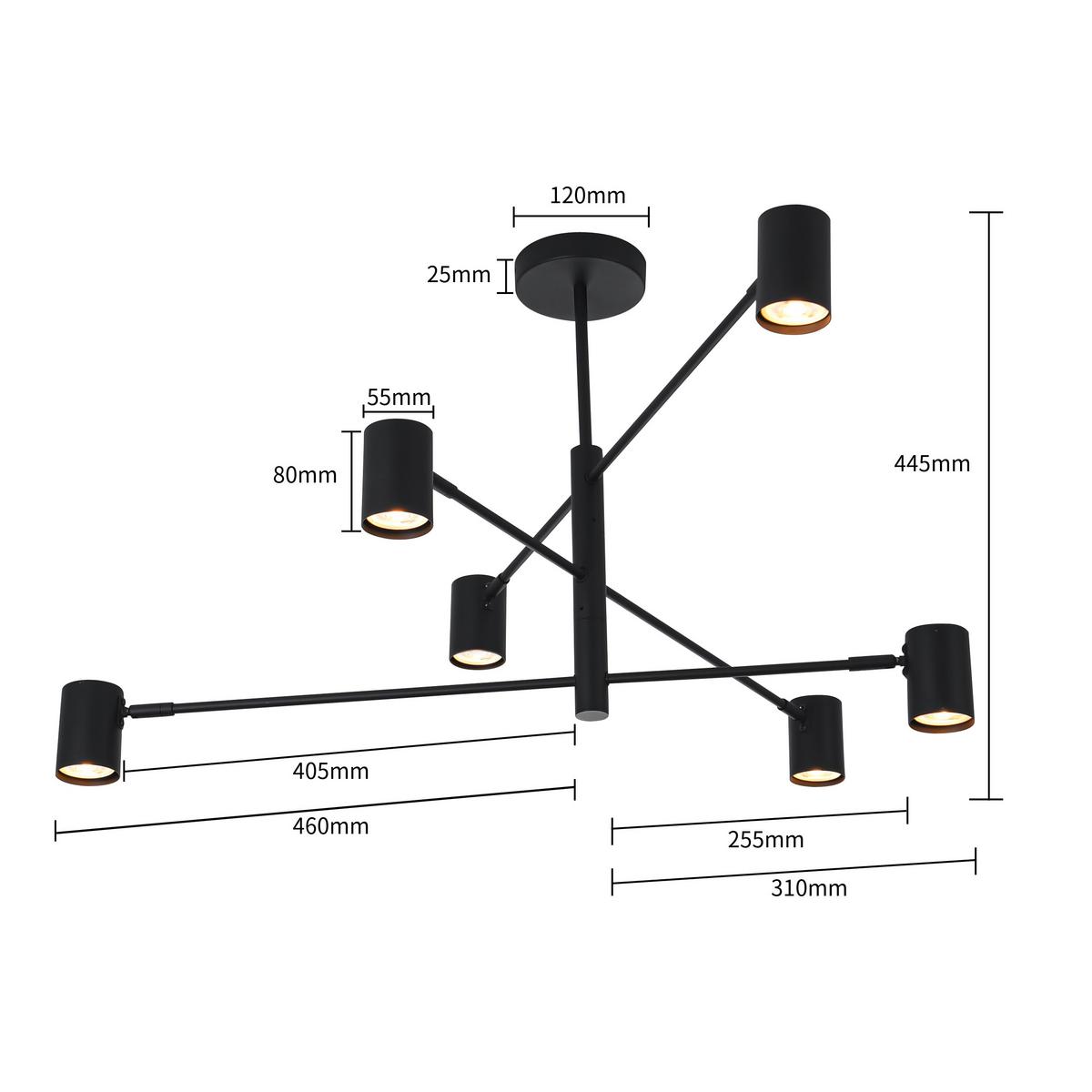 Deckenleuchte Bksnow Schwarz max. 50 Watt - Schwarz, Design, Metall (80/12/44.5cm)
