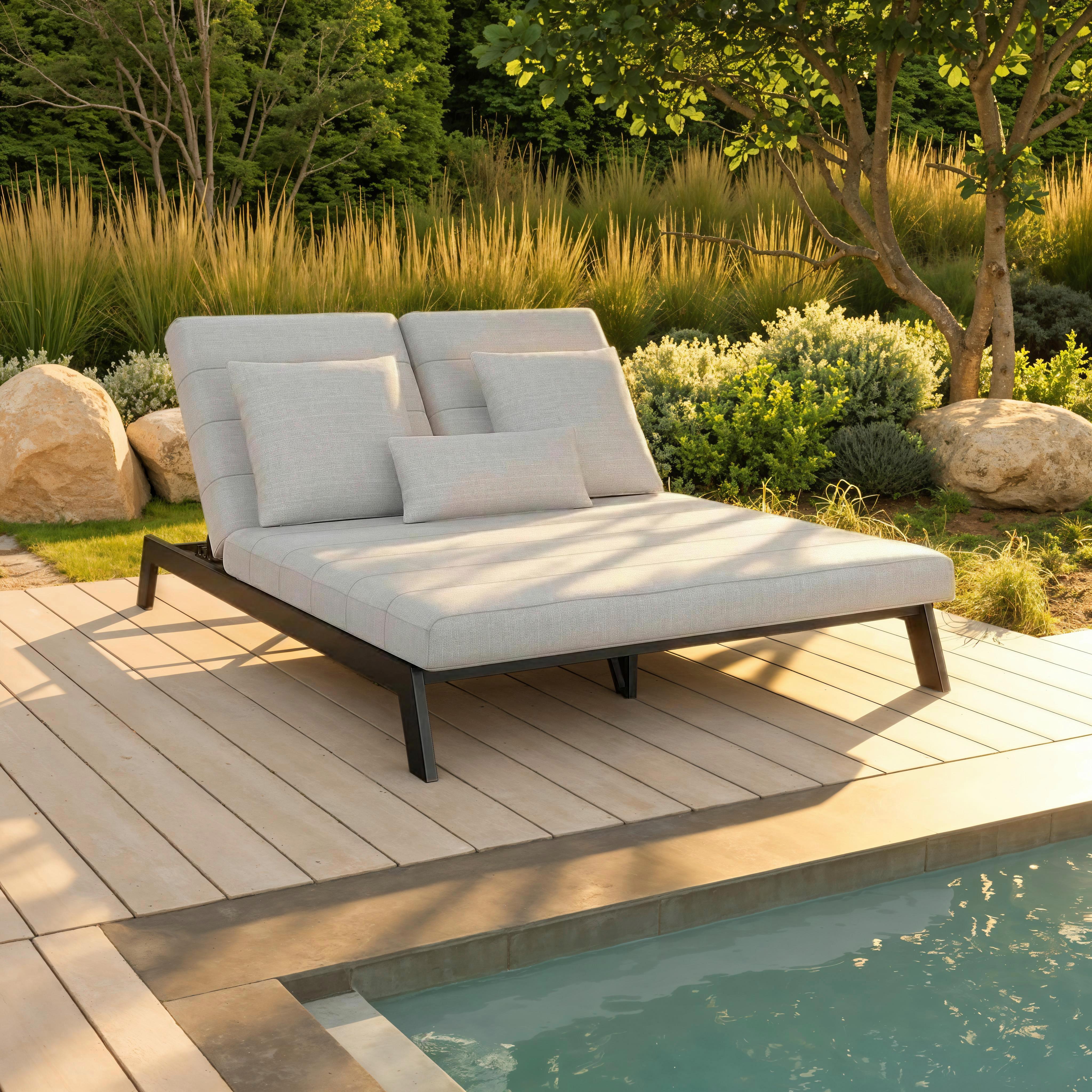 Gartenliege Nouri Hellgrau Metall/Textil - Hellgrau, MODERN, Textil/Metall (202/37/143cm) - Bessagi Garden