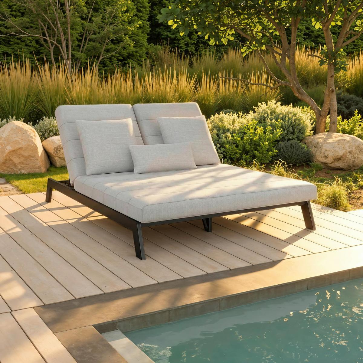 LEŻAK OGRODOWY NOURI - jasnoszary, Modern, metal/tkanina (202/37/143cm) - Bessagi Garden