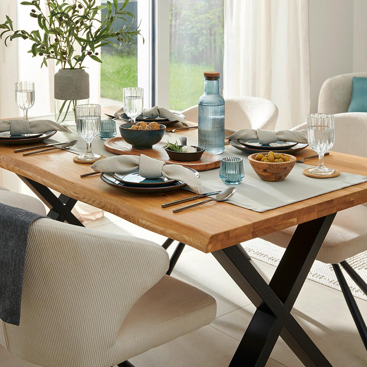 Esstisch Oak Wildeiche Echtholz ca. 160x90x75cm - Wildeiche/Schwarz, Natur, Holz/Metall (160/75/90cm) - Zandiara