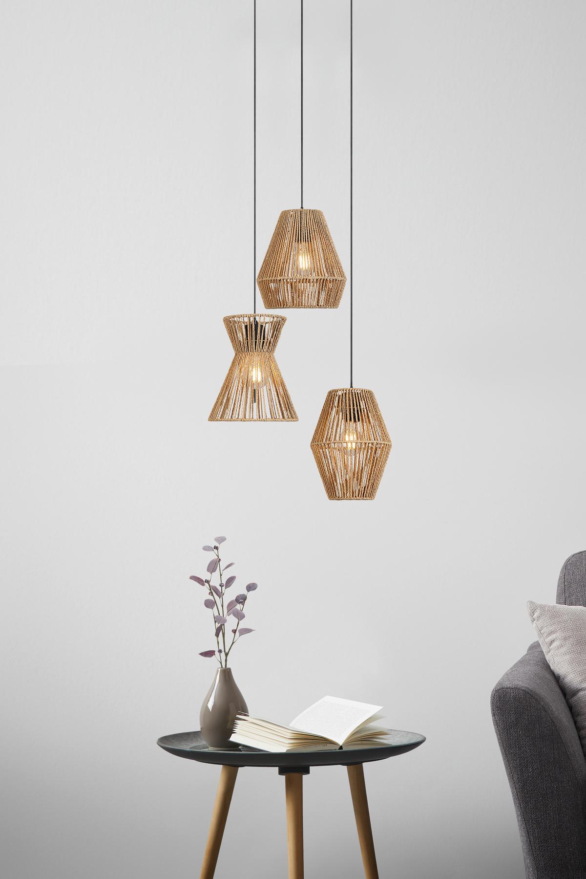 Hängeleuchte Naturm in Naturfarben max. 25 Watt - Schwarz/Naturfarben, KONVENTIONELL, Papier/Metall (44/120cm) - Mömax