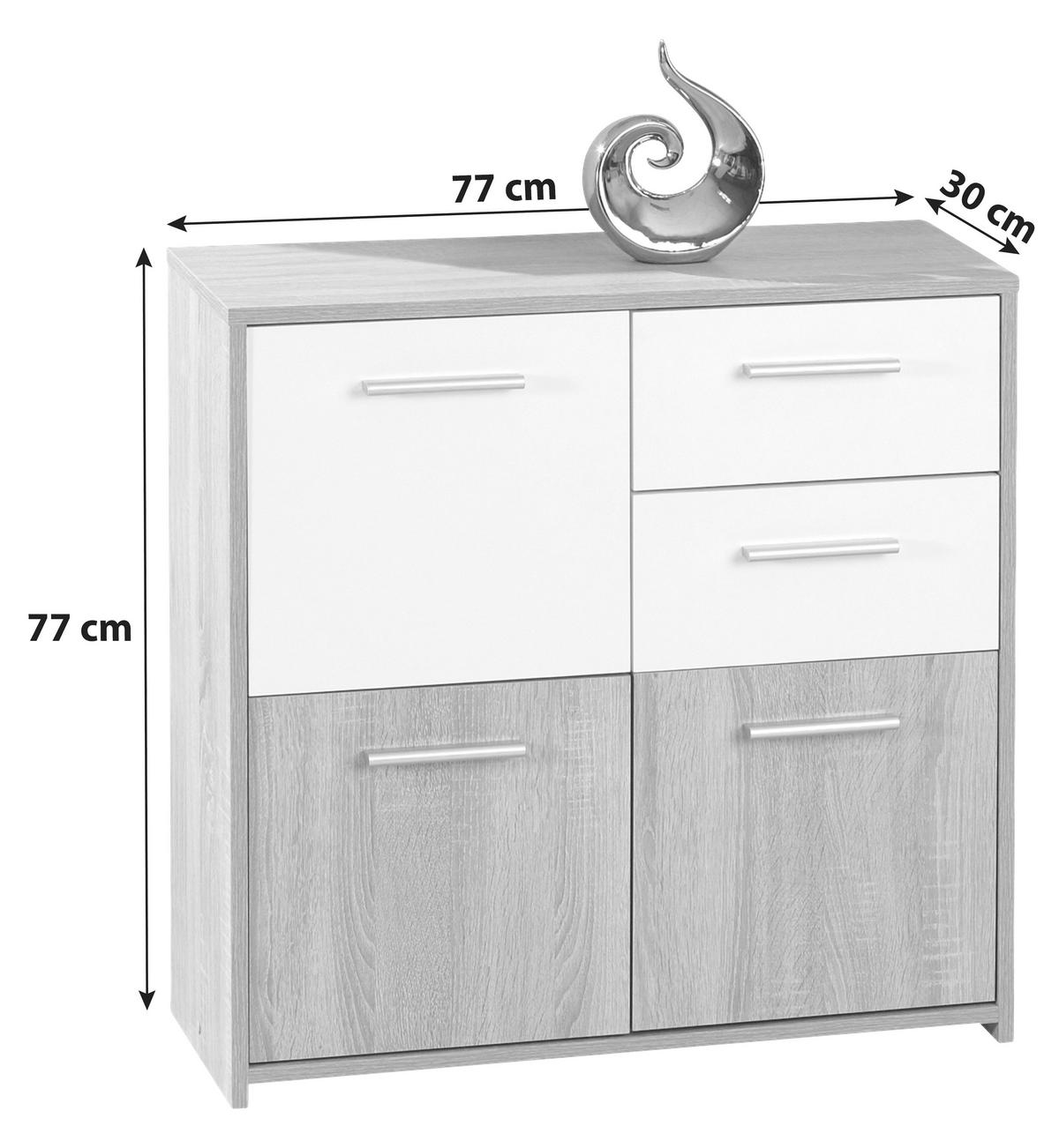 Kommode Eboli Weiß/Eiche - Weiß/Sonoma Eiche, Basics, Holzwerkstoff/Kunststoff (77/77/30cm) - MID.YOU