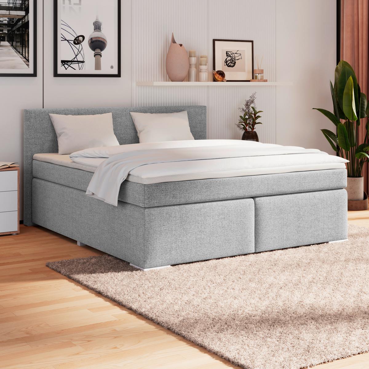 Boxspring Krevet Mira - siva/srebrne boje, Konvencionalno, drvo/tekstil (180/200cm) - Best Price