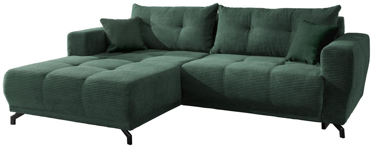 Wohnlandschaft Restato Dunkelgrün Cord - Dunkelgrün/Schwarz, MODERN, Holz/Textil (177/246cm) - MID.YOU