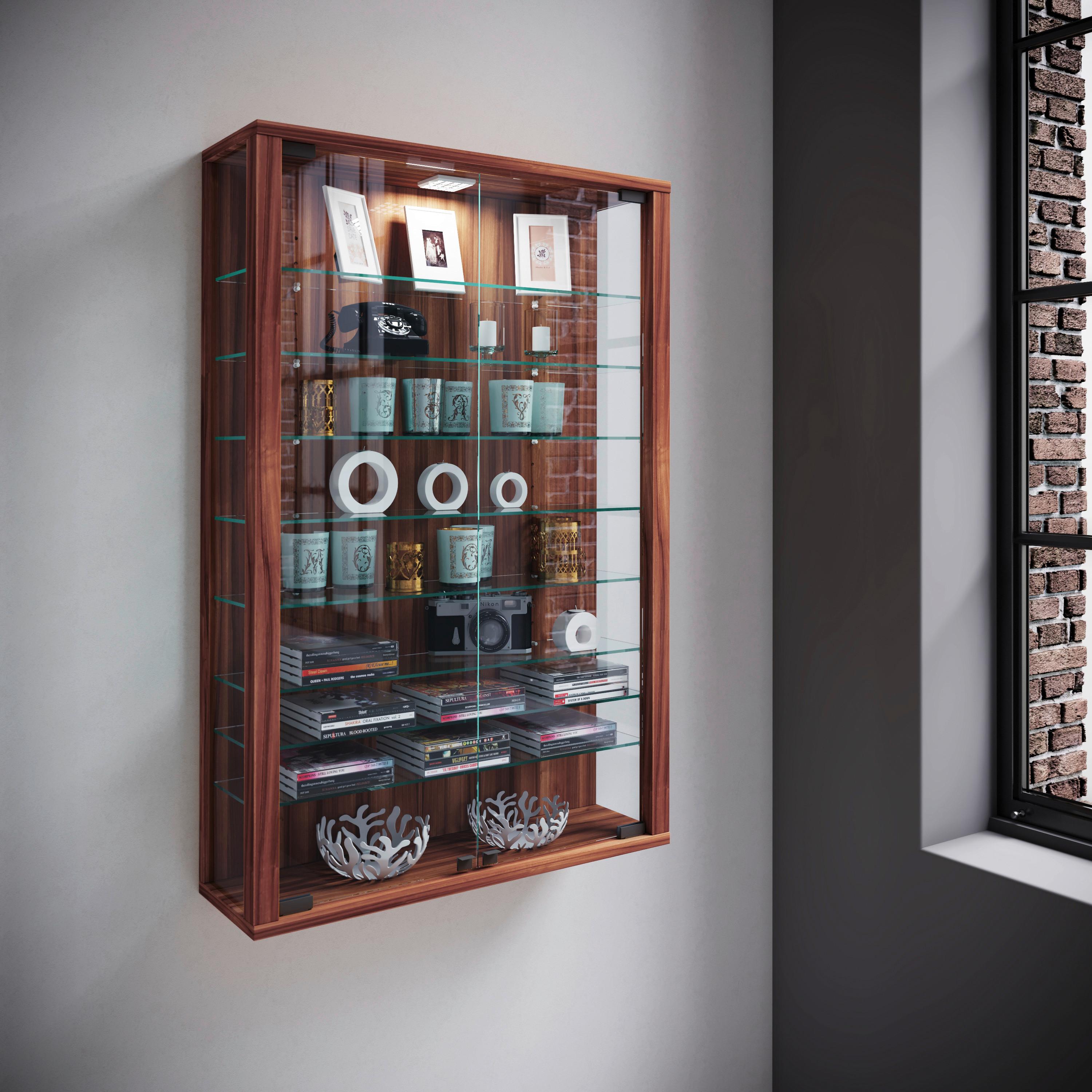 VITRINE VITROSA MINI LED - Nussbaumfarben/Schwarz, Design, Glas/Holzwerkstoff (59/91/18cm) - MID.YOU