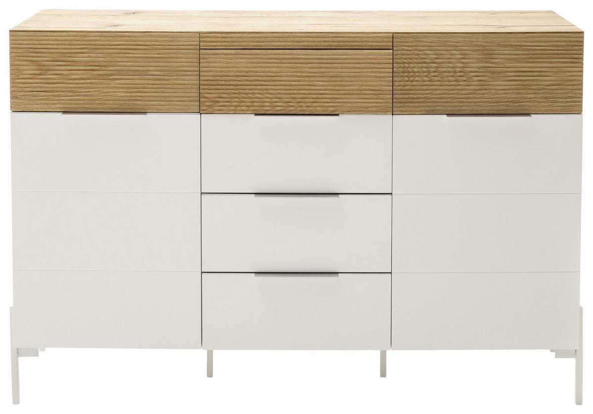 Kommode aus Eiche teilmassiv - Weiss/Eichefarben, Modern, Holzwerkstoff/Metall (136/92/40cm) - Premium Living