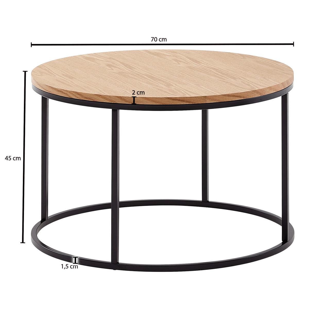 Couchtisch in Braun Rund - Schwarz/Braun, MODERN, Holzwerkstoff/Metall (70/70/45cm) - MID.YOU