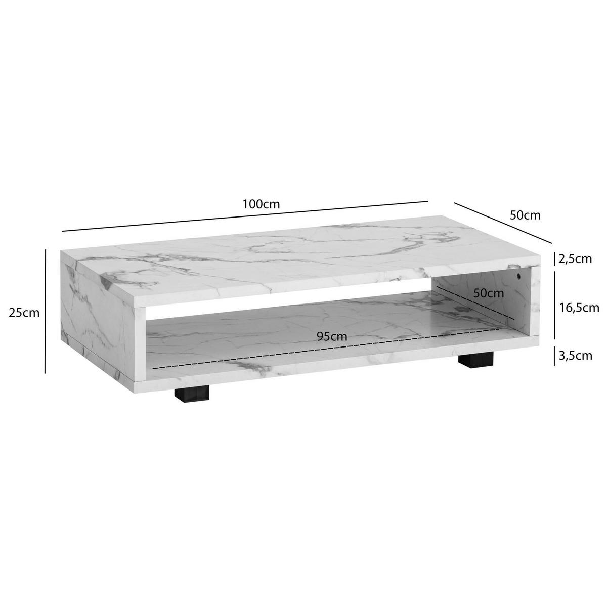 Couchtisch Wl6.937 - Weiss/Schwarz, Design, Holzwerkstoff/Kunststoff (100/50/25cm) - Livetastic