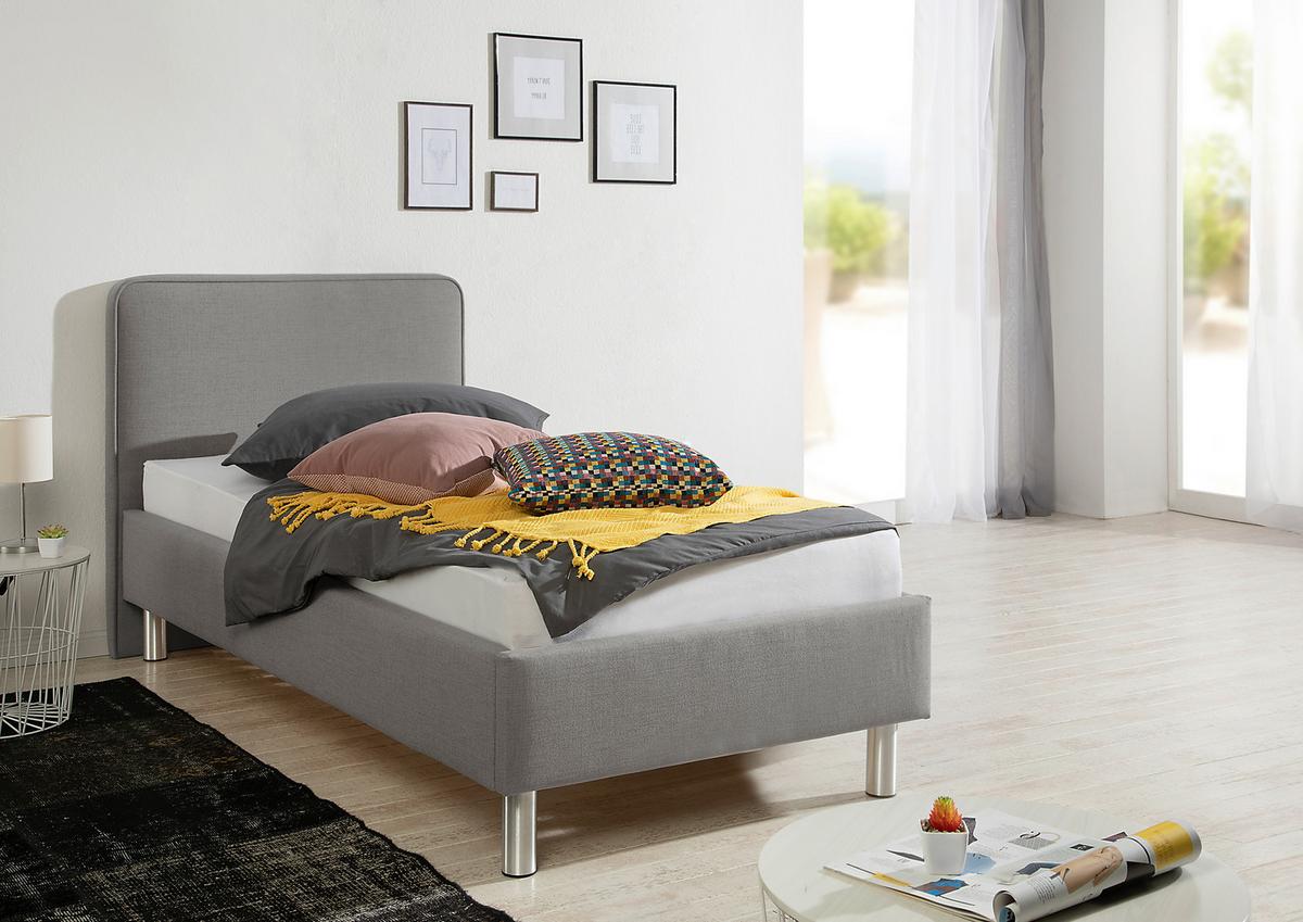 Polsterbett Jone Grau ca. 100x200 cm - Alufarben/Grau, MODERN, Textil/Metall (100/200cm) - Livetastic