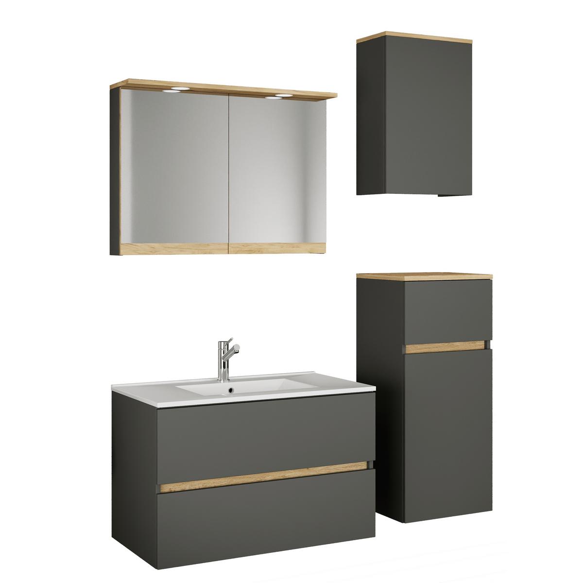 Badezimmer Cosila - Honigeiche/Weiss, Trend, Keramik/Holzwerkstoff (121cm) - MID.YOU