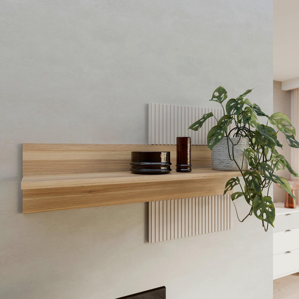 Poliță de perete SERAVEL - culoare lemn stejar/nisipiu, Natur, material pe bază de lemn (100/63,4/21,9cm) - Modern Living