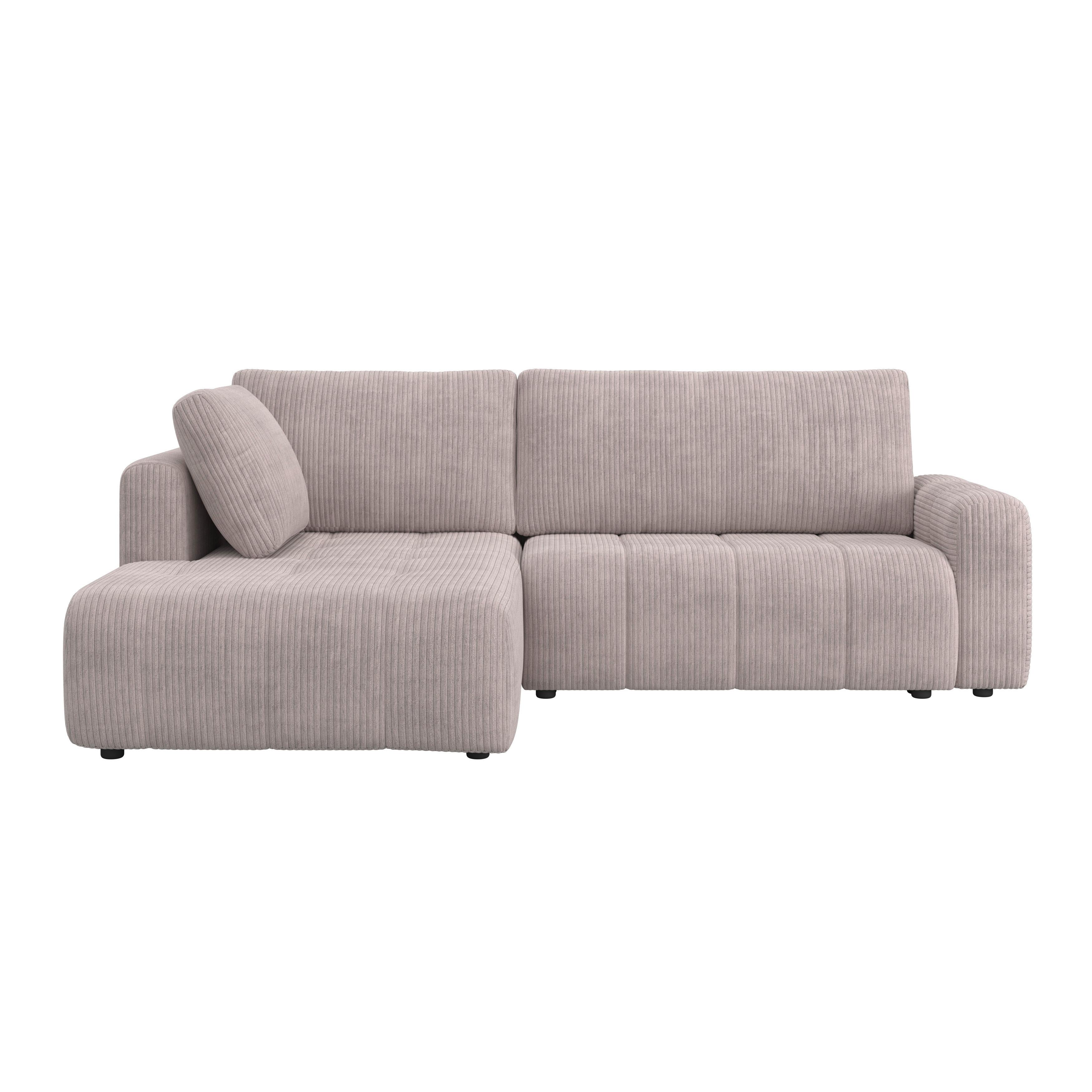 Wohnlandschaft Gia mit Schlaffunktion Hellgrau Cord - Hellgrau/Schwarz, MODERN, Holz/Kunststoff (261/94/197cm) - Bessagi Home