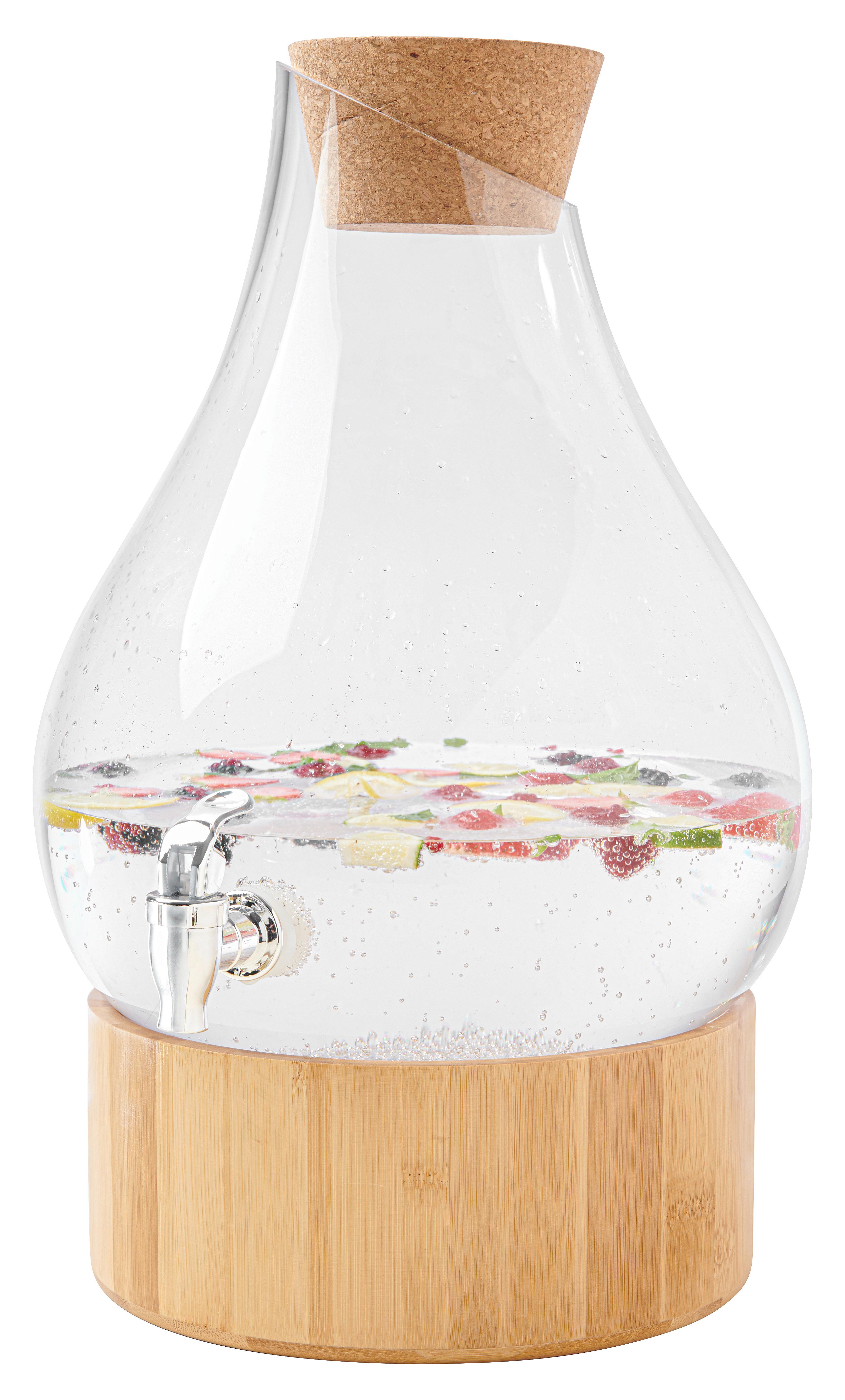 Getränkespender Bamboo in Naturfarben ca. 9,5 l - Transparent/Naturfarben, Modern, Glas/Holz (27,5/44cm) - Zandiara