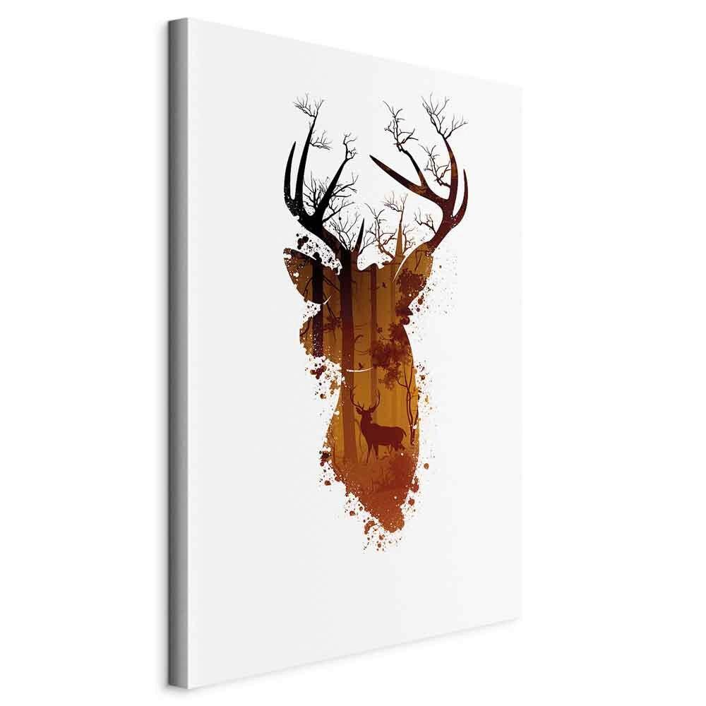 Slika Na Platnu Deer In The Morning - bela/barve konjaka, Basics, tekstil/les (60/90/1,2cm) - artgeist