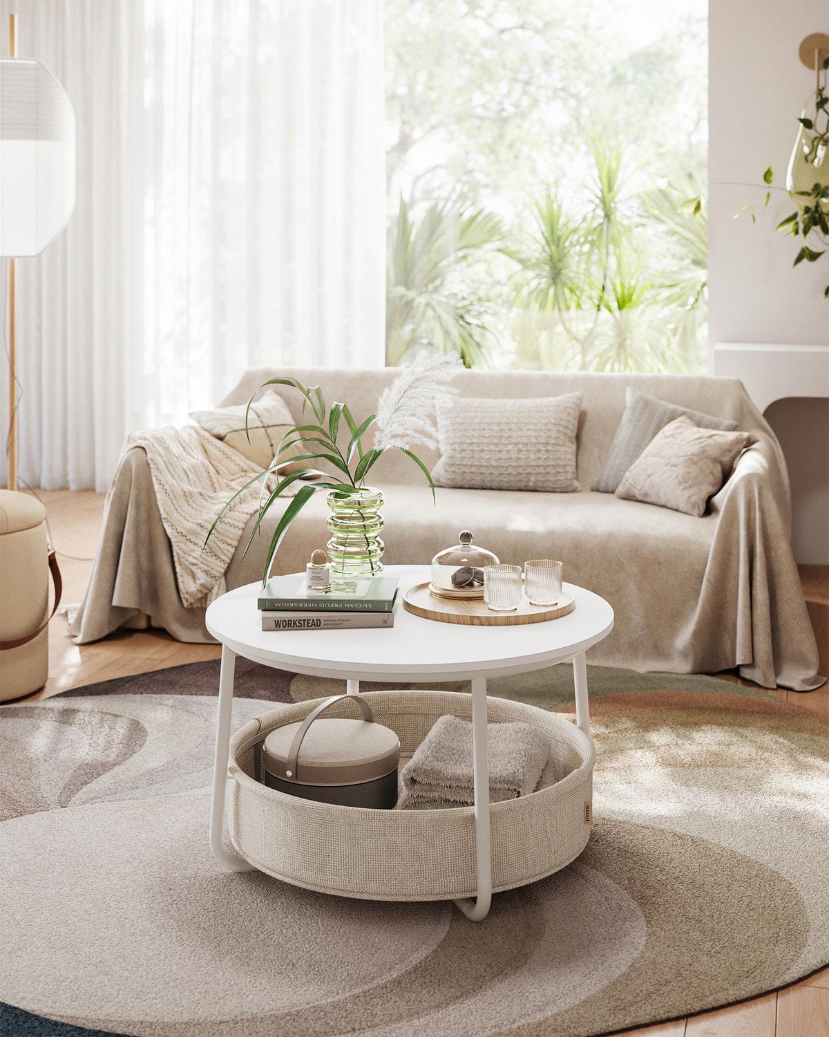 Couchtisch Weiß, Beige, rund - Beige/Weiß, Trend, Holzwerkstoff/Textil (75/75/45cm) - MID.YOU