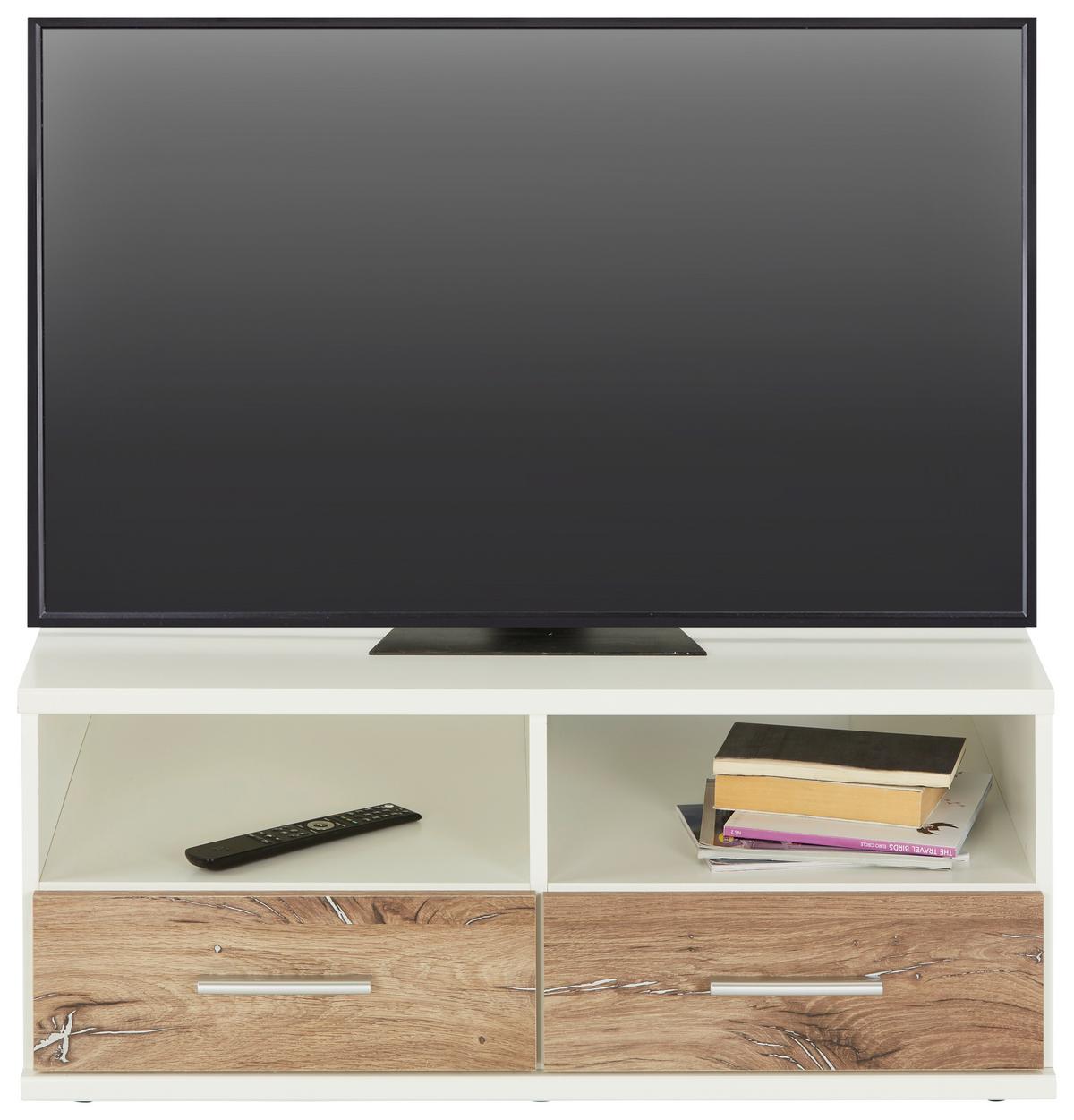 Tv-element Young, Bela, Barva Hrasta - barve hrasta/barve aluminija, Konvencionalno, umetna masa/leseni material (92/40/59cm) - Mömax