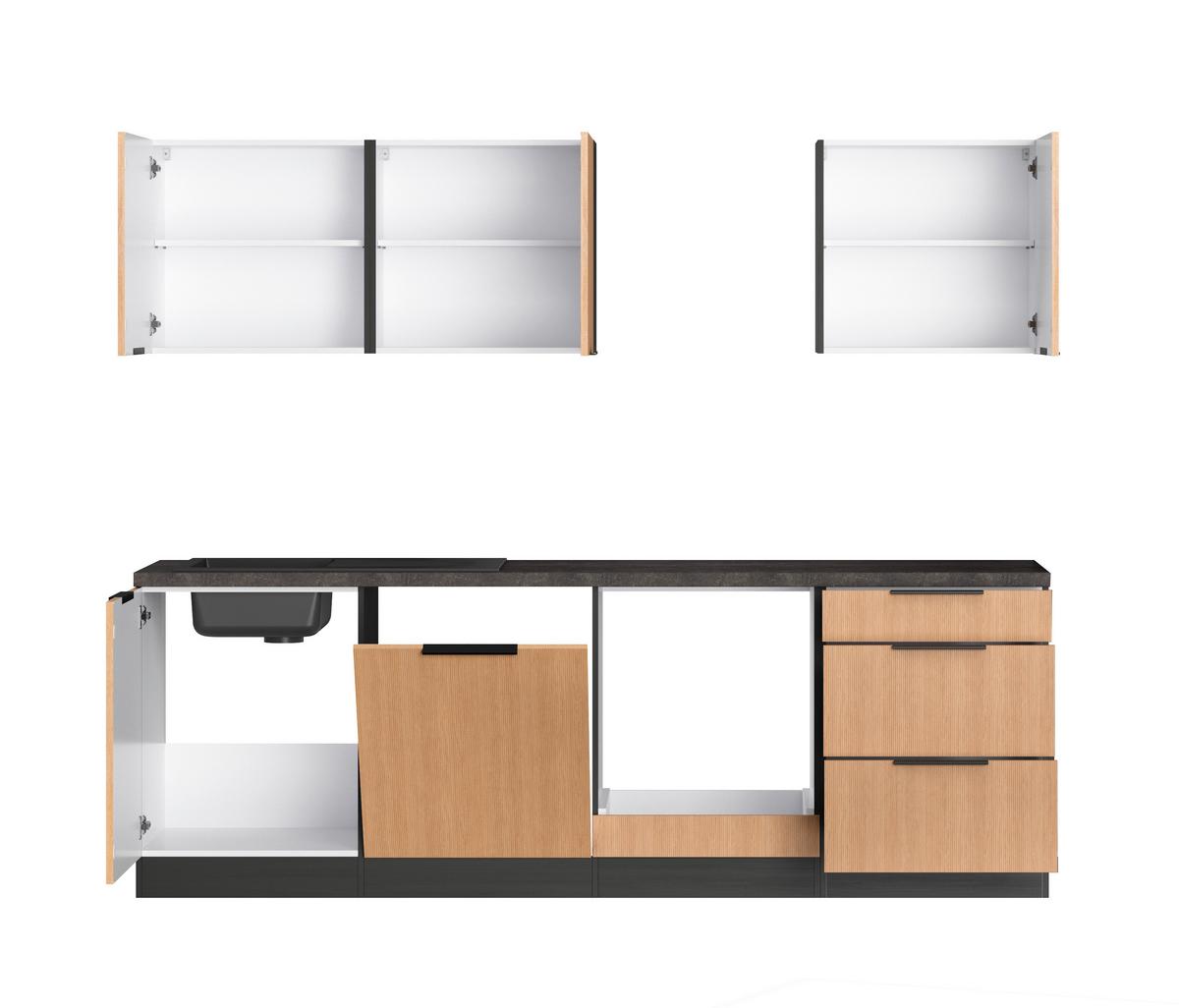 Küchenleerblock Glasgow o. Geräte Graphit/Eiche - Eichefarben/Graphitfarben, LIFESTYLE, Holzwerkstoff/Metall (240cm) - Held