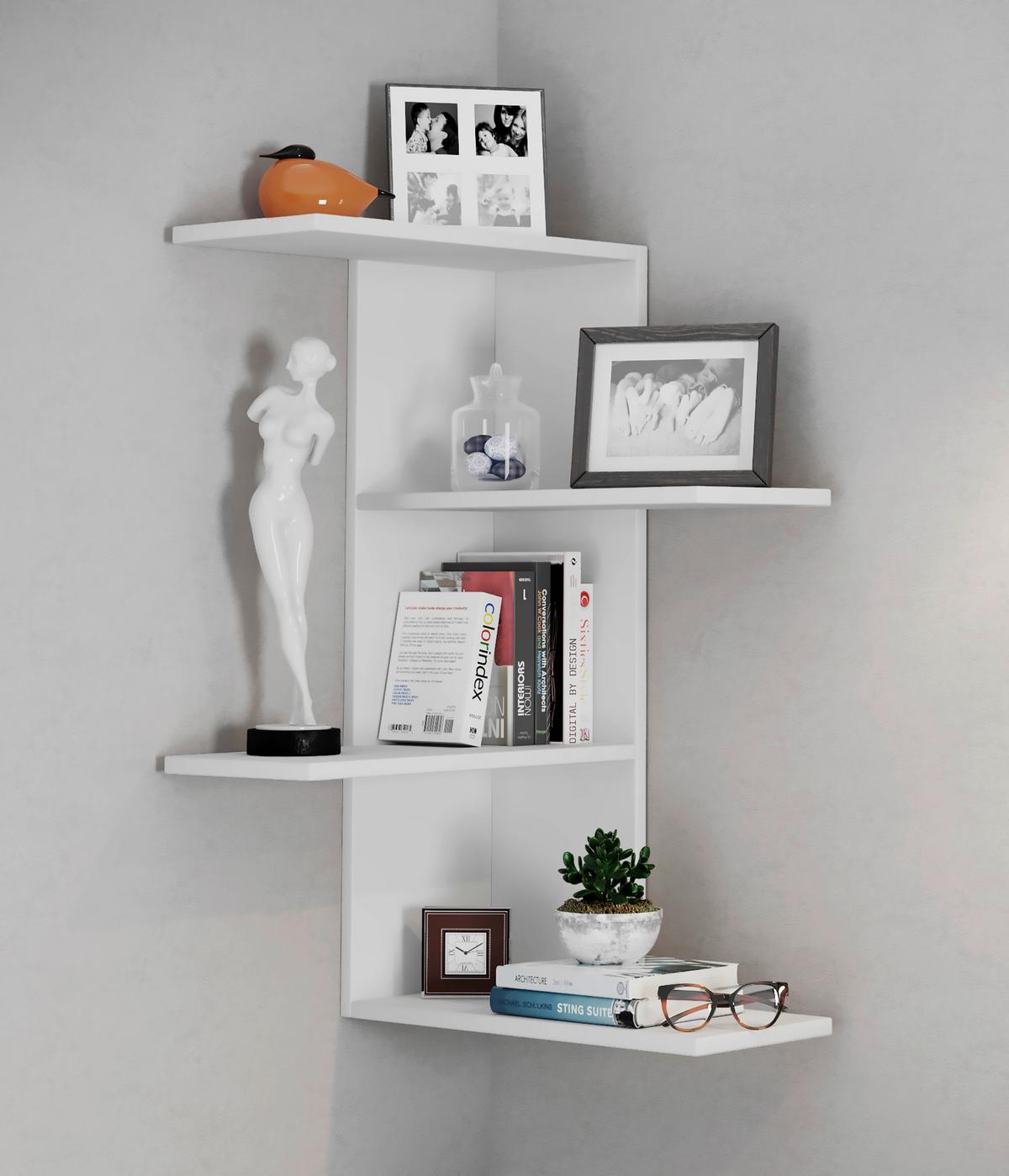 Stenski Regal Balos, Bela - bela, Moderno, leseni material (45/77/45cm) - MID.YOU