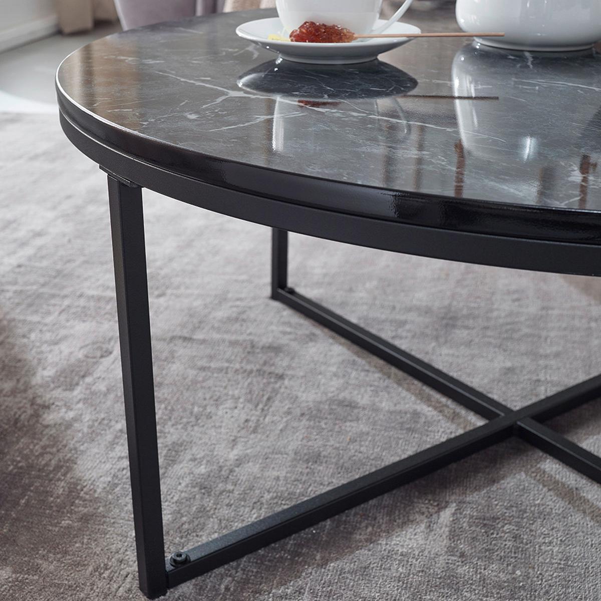 Couchtisch Marmoroptik ca. 80x36 cm Gestell Schwarz - Schwarz, KONVENTIONELL, Holzwerkstoff/Metall (80/36cm) - MID.YOU