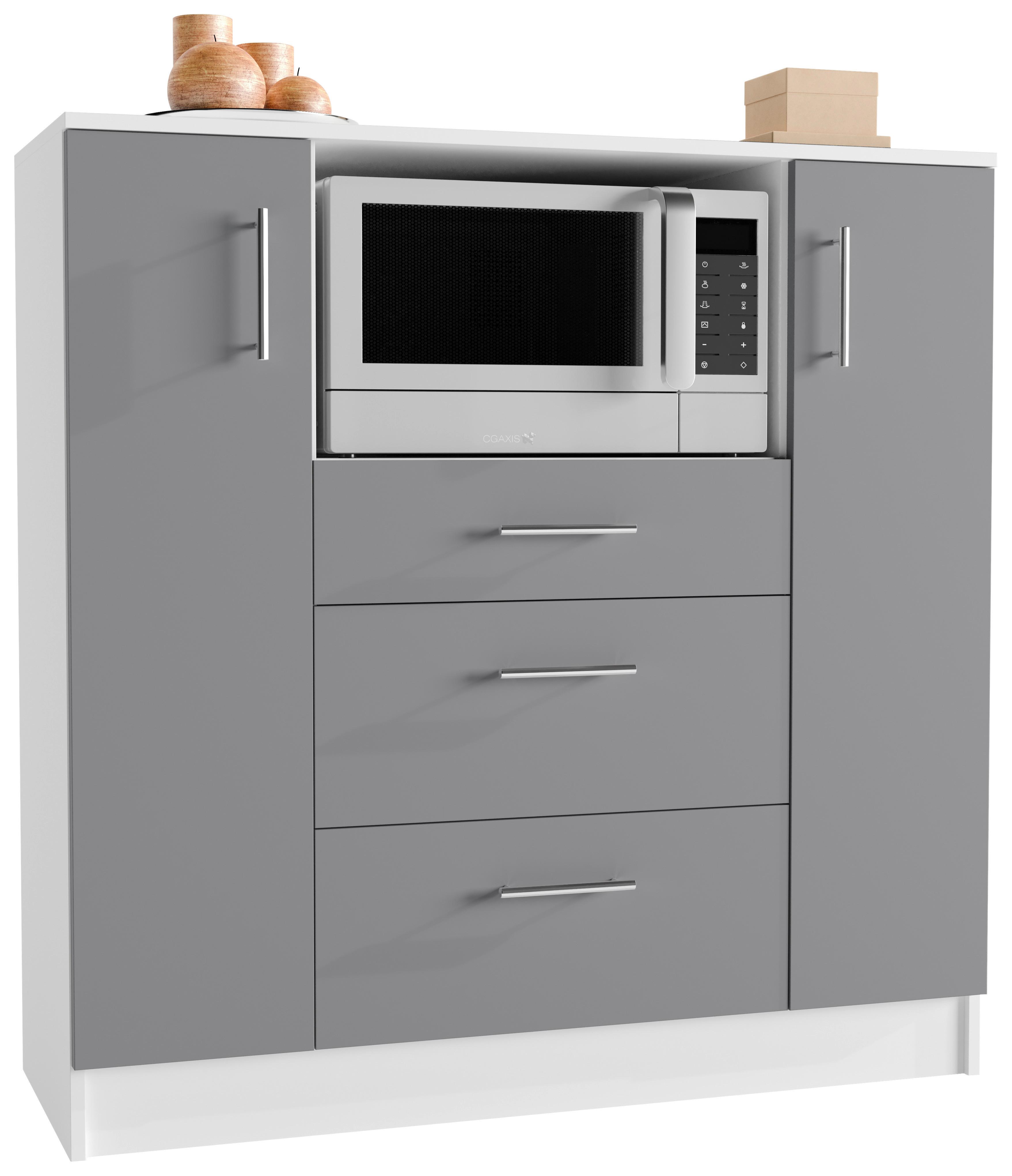 Kredenca Esilo, Siva, Bela - bela/barve aluminija, Design, kovina/leseni material (109/110/40cm) - MID.YOU