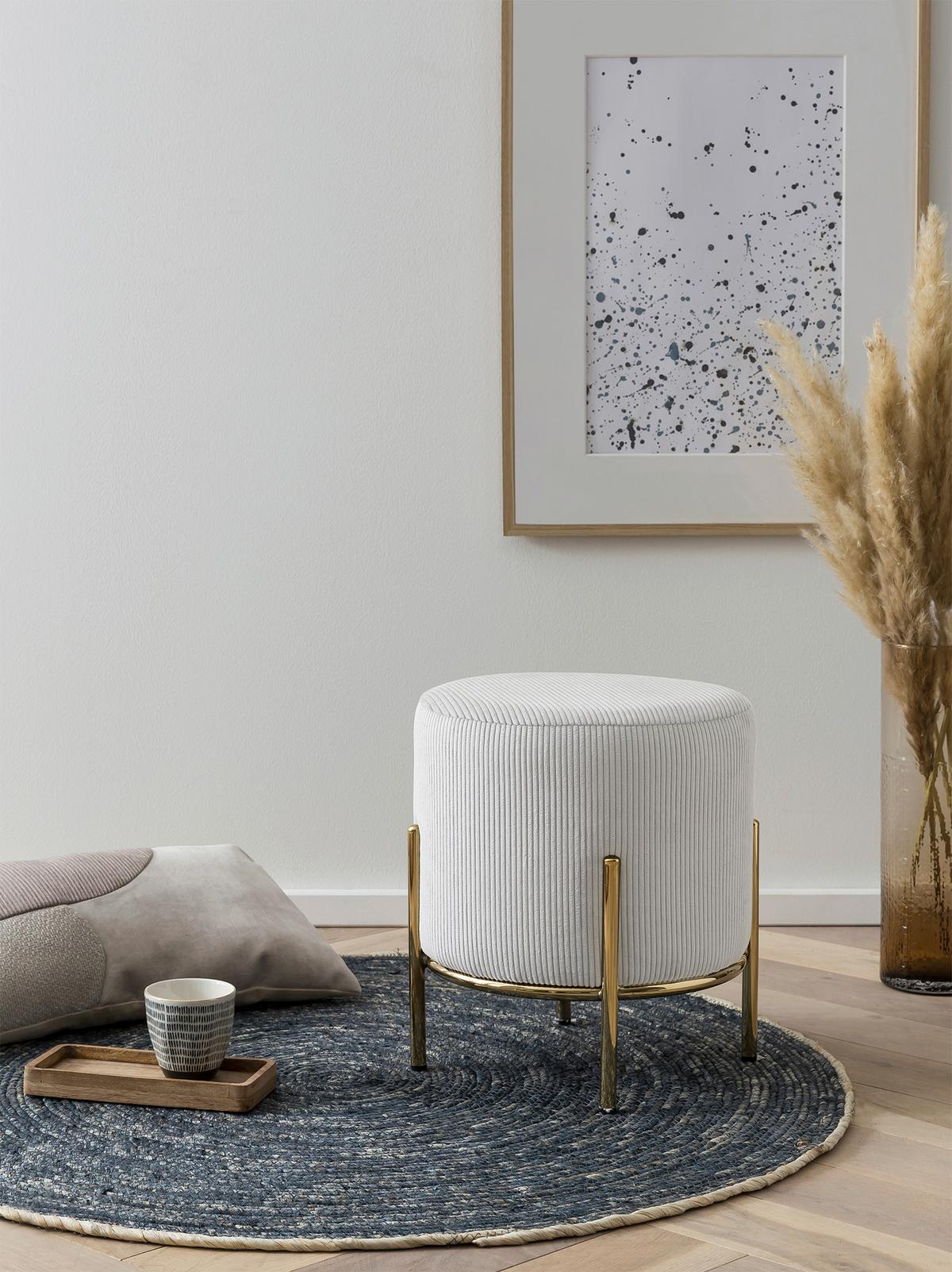 Tabure Cord, Bež - zlate barve/bež, Moderno, kovina/tekstil (35/38cm) - Livetastic