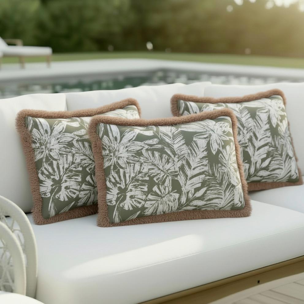 Outdoorkissen Noemi Olivgrün/Weiß ca. 50x30 cm - Weiß/Olivgrün, MODERN, Textil (50/30/10cm) - Bessagi Garden