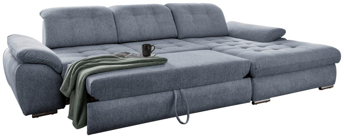 Ecksofa Rigatti mit Bettkasten ca. 314x184 cm Hellblau - Chromfarben/Anthrazit, MODERN, Textil/Metall (314/184cm) - Livetastic